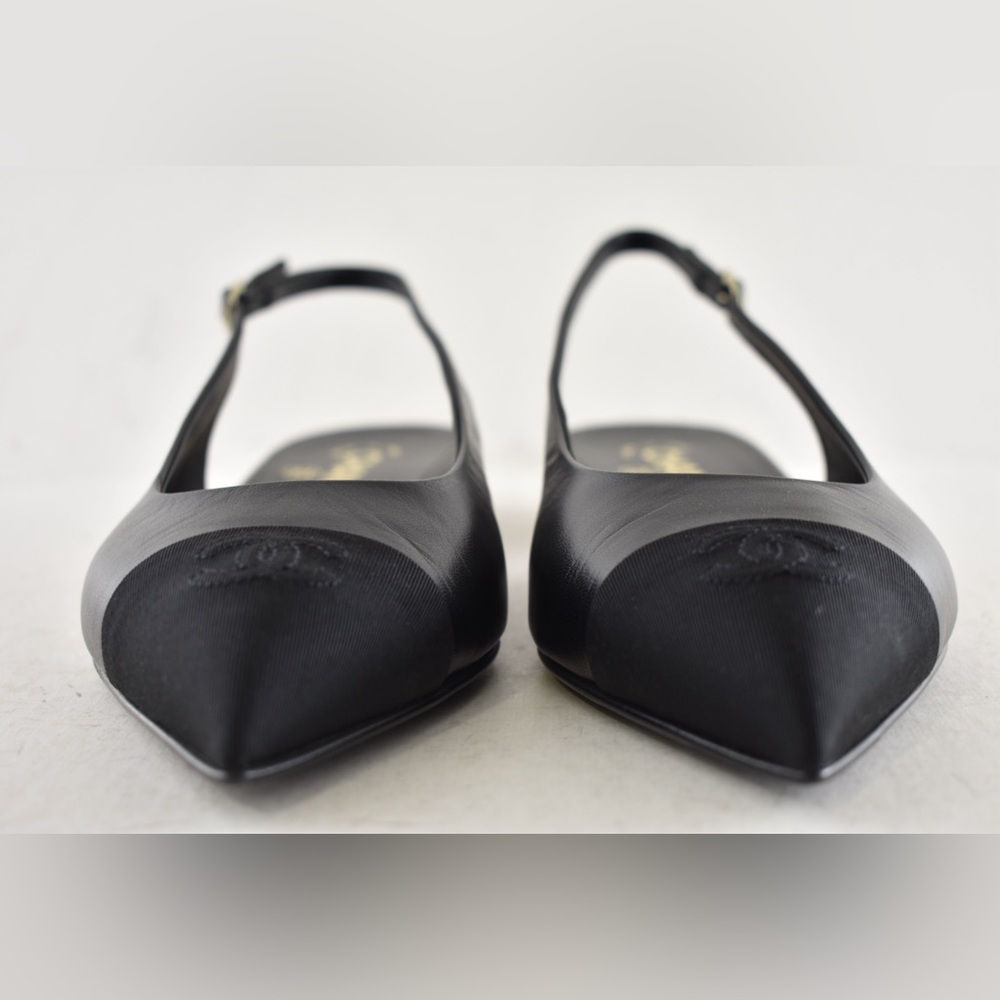 Chanel 24A Black Leather CC Logo Coco Sling Slingback Pointed Ballet Flat 38.5 - Picture 9 of 16